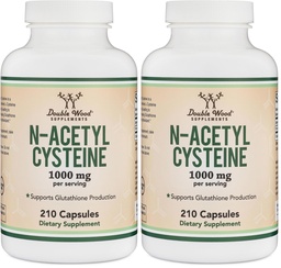 NAC Supplement N-Acetyl Cysteine (1,000mg Per Serving 500mg Per Cap, 210 Capsules) (Third Party Tested) with Odor Masking Technology to Boost Glutathione Levels by Double Wood (Pack of 2)
