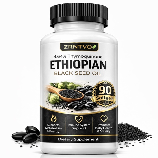 [BRSRGCQCBUCRGF3F] Ethiopian Black Seed Oil, Ethiopian Black Seed Oil Capsules, Contains Thyquinone, Pure Organic Cold Pressed Black Seed Oils Soft Capsules, Gluten Free, Non GMO, 90 Softgels
