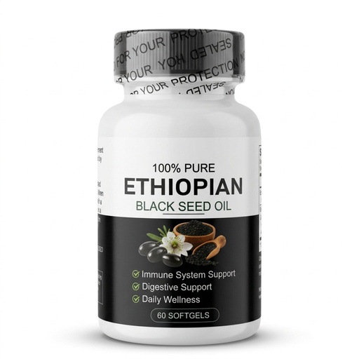 [BRSRGBIECMHRSYD5] Ethiopian Black Seed Oil, Cold-Pressed from Pure Black Cumin Seeds, Rich in Thymoquinone, Immune Support & Digestion & Energy Booster,Non-GMO, Gluten-Free, 60 Softgels