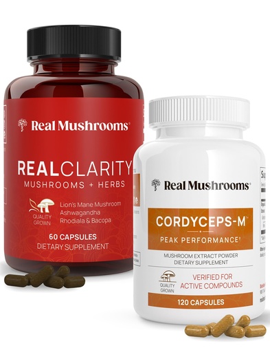[BRSW2AD6BUIQOCQ4] Real Mushrooms RealClarity (60ct) and Cordyceps (120ct) Capsules Bundle - Mushroom Supplement for Mental Clarity, Focus, Energy & Vitality - Vegan, Non-GMO, Verified Levels of Beta-Glucans