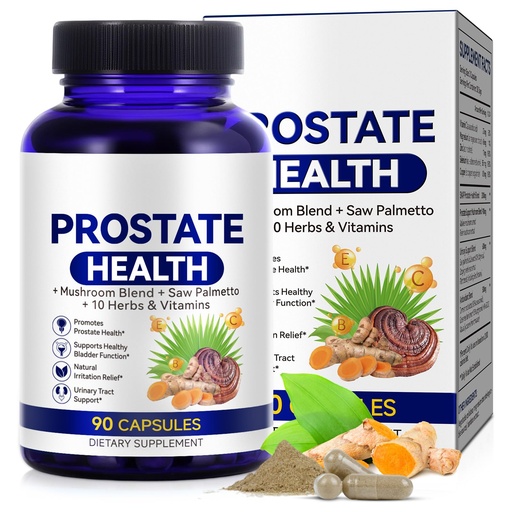 [BRSRECYRCVYGAFI3] Prostate Health Supplements for Men - Promote Sleep, Urinary Tract Health Support, Saw Palmetto with Reishi & Nettle, Ashwagandha,90 Vegetarian Non-GMO Capsules