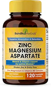 [BRSW2EL2OV4BMYL3] SANDHUHERBALS Zinc Magnesium Aspartate Supplement 120 Capsules| with Vitamin B6 & Zinc | High Absorption, Sleep and Immune Support | for Men & Women