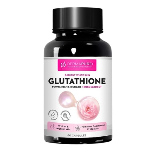 [BRSRGFI3BABBME3Z] Dermapure Glutathione Whitening Pills 2-in-1, 600mg with Rose Oil Extract – Skin Lightening & Deodorant Supplement - Dark Spots, Acne Scars & Hyperpigmentation – Made in USA, 60 Capsules (1 Pack)