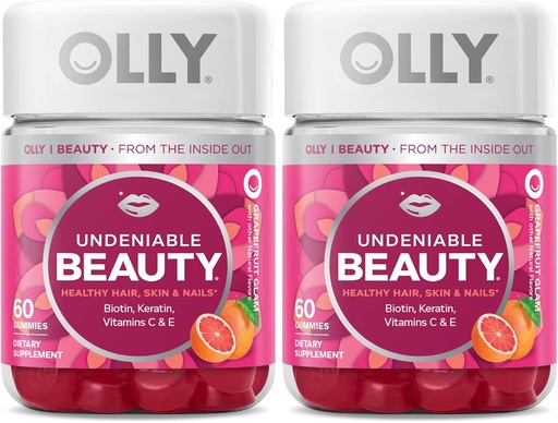 [BRSROZ35BABAIA3P] OLLY Undeniable Beauty Gummy, for Hair, Skin, Nails, Biotin, Vitamin C, Keratin, Chewable Supplement, Grapefruit, 30 Day Supply - 120 Count