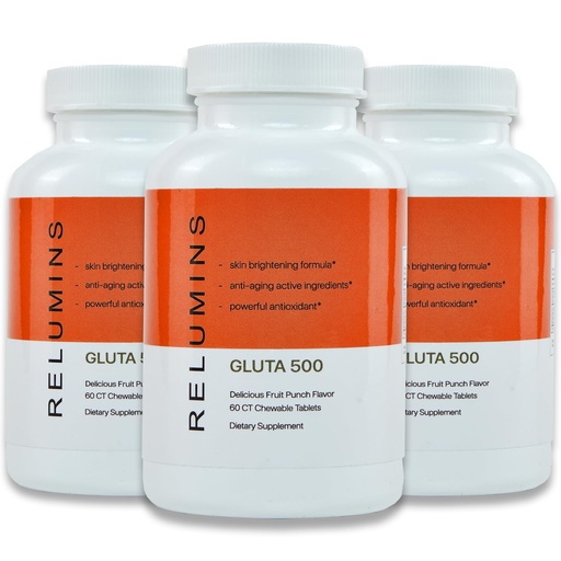 [BRSROAA2DEDW2HTJ] Relumins Gluta 500 Chewable Tablets with Glutathione, Hyaluronic Acid, Vitamin C, Biotin & Collagen – Supports Skin Tone & Glow, for a Summer Glow Skin – 60 Tablets x 3 Bottles
