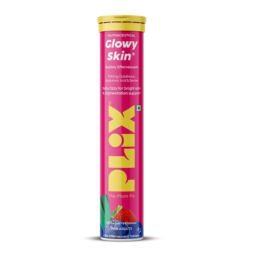 [BRSW2ZT2AEORYCAV] PLIX - THE PLANT FIX Glutathione Effervescent Tablets for Clear, Glowing & Youthful Skin | 500mg Glutathione, Vit E & Hyaluronic Acid | No Maltodextrin, No Sugar | Pack of 1 (15 tabs) | Strawberry