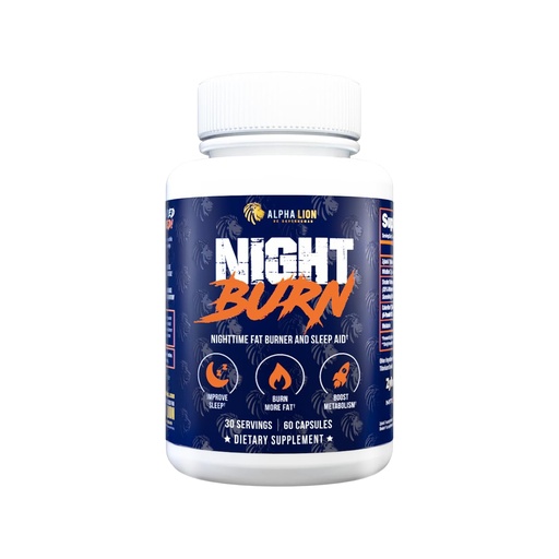 [BRSRMZT7BYOREGQU] ALPHA LION Night Burn, Metabolism Booster for Weight Loss, Less Body Fat, More Muscle, Promotes Lean Body, Calorie Burning Supplement, Relax Better, Promote Healthy Cortisol (60 Capsules)