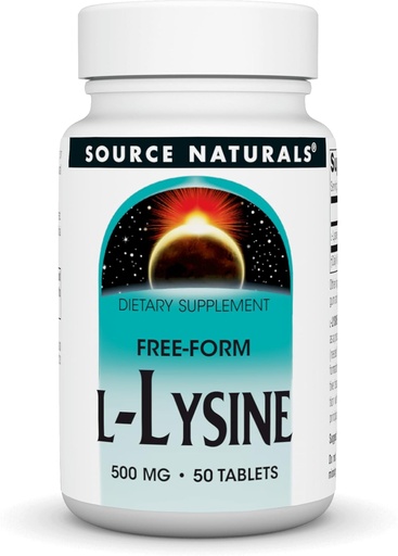 [BRSWIYTYO4AGE3QZ] Source Naturals L-Lysine Free Form -Amino Acid Supplement Supports Energy Formation & Collagen* - 500 mg- 50 Tablets