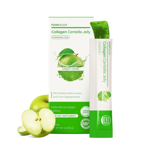 [BRSREZYBCIPWY2T2] FOODOLOGY Collagen Centella Jelly (Green Apple) – Collagen Peptide with PDRN – Biotin, Vitamin A & E for Skin Glow, Hair & Nails – Korean Beauty Supplement – 10 Sticks