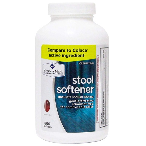 [BRSWGBLRBN4A2AI3] Members Mark Stool Softener, Docusate Sodium 100mg (600 ct.) AS