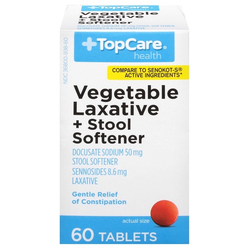[BRSRGAYDO4BR6F34] Topcare, Vegetable Laxative + Stool Softener Docusate Sodium 50Mg Tablet, 60 Count