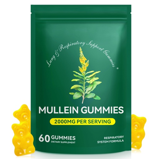 [BRSREZIRCB5B6E3F] Mullein Gummies for Lung Cleanse 60 Count - Mullein Leaf Extract Gummies with Chlorophyll - Natural Herbal Supplement for Lung Cleanse, Respiratory Support, Boosts Immunity, Digestive Wellness