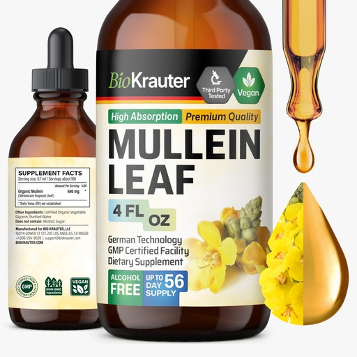 [BRSWGH34BYMGYYDO] BIO KRAUTER Mullein Drops for Lungs 4 Fl. Oz - 56 Days of Supply - Pure Mullein Leaf Extract for Lung Detox & Cleanse - Vegan Respiratory Supplements - Non-GMO, No Sugar & Alcohol