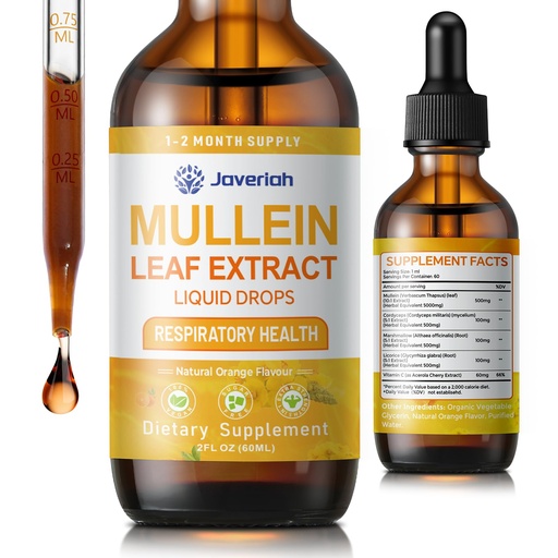 [BRSRAAYQOR5AOYL3] Mullein Drops for Lungs Cleanse - Cordyceps, Marshmallow Root & Licorice Root Extract, Respiratory Herbal Supplement with Mullein Leaf Extract for Immune Support & Bronchial Cleanse, 2 Fl Oz