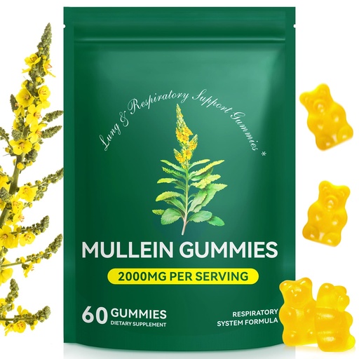 [BRSREYIBCUMAEFI4] Mullein Gummies for Lungs, Mullein Extract for Smokers - Support Lung & Respiratory Health, Soothes Throat Irritation, Boost Immune - Mullein Leaf Extract for Lungs, Breathe Easier (a)