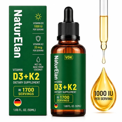 [BRSRAAABCIBWKAD3] Vitamin D3 K2 Drops with MCT Oil - 1000 IU Vitamin D + 20mcg K2(MK-7), 1.69 Fl Oz(1700 Servings), Supports Bone, Immune, Heart & Teeth Health, Third-Party Tested, Vegan, Non-GMO, Gluten Free