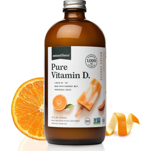 [BRSRAFL3DIMGCHQV] Natural Force Pure Vitamin D – Liquid D3 & K2 with Coconut MCT –1,000 IU, Immunity & Nutrient Absorption Booster- Vegan - Orange Cream, 16 fl oz