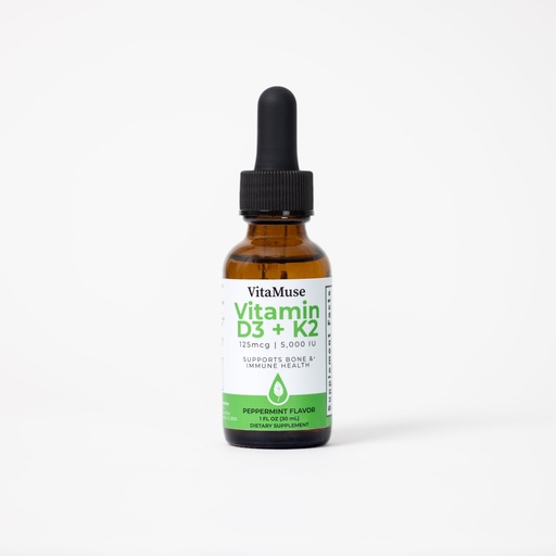 [BRSRGFARDIMBA23X] Vitamin D3 + K2 Drops, 5000 IU D3, 100 mcg K2 MK-7, Peppermint Flavor, Liquid Tincture with Organic Oils, Non-GMO, Gluten-Free, 1 fl oz