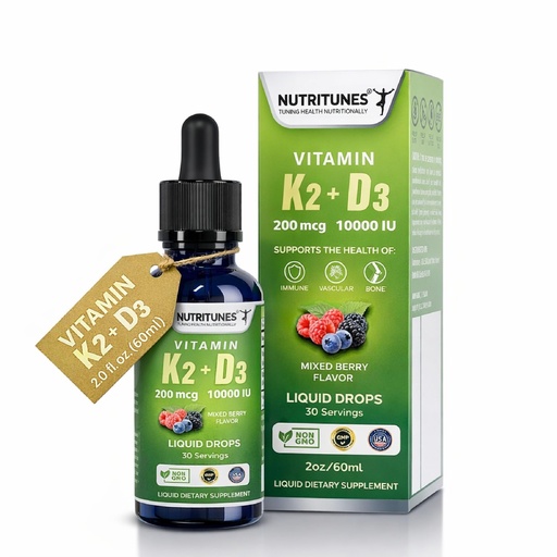 [BRSREYALOADQE3TF] K2 D3 Liquid Drops–Vitamin D3 10,000 IU & Vitamin K2 200 mcg – High-Potency Supplement for Bone, Immune, and Heart Health – Mixed Berry Flavor, Non-GMO, Easy-to-Use – 30 Servings (2oz)