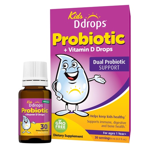 [BRSREH35BYFRMCDD] Ddrops Kids' Probiotic Drops Vitamin D 600 IU for Digestive and Immune Health - 0.27 fl oz/30 Servings