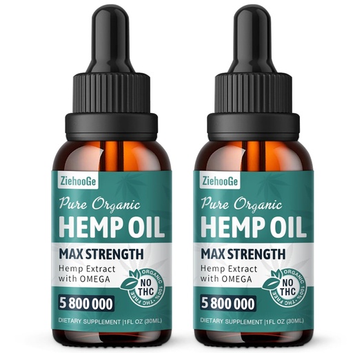 [BRSRGBQZO55RO3Y7] Hemp Oil Organic Extract - Maximum Strength 100% Natural Drops 2 Pack