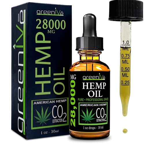 [BRSWGBIBA4IAEA3X] GreenIVe Hemp Oil Drops 28,000mg Per Bottle – Naturally Grown, Vegan, Rich in Omegas – Premium Hemp Oil Dropper – Non-GMO, Made in USA – 30mL (1 Pack)