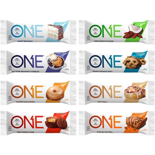 [BRSW2ZALA57QYCD3] ONE Protein Bars, Sampler Variety Pack, Gluten Free with 20g Protein and 1g Sugar, Pantry Staples, 2.12 oz (8 Count)