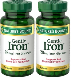 Nature’s Bounty Gentle Iron 28 mg Capsules with Vitamin C,Folic Acid,Vitamin B-12 Iron Supplement,Non-GMO,Gluten-Free,90 Count (Pack of 2)