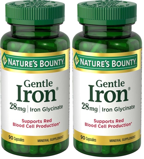 [BRSRGEARO5YRO3T3] Nature’s Bounty Gentle Iron 28 mg Capsules with Vitamin C,Folic Acid,Vitamin B-12 Iron Supplement,Non-GMO,Gluten-Free,90 Count (Pack of 2)