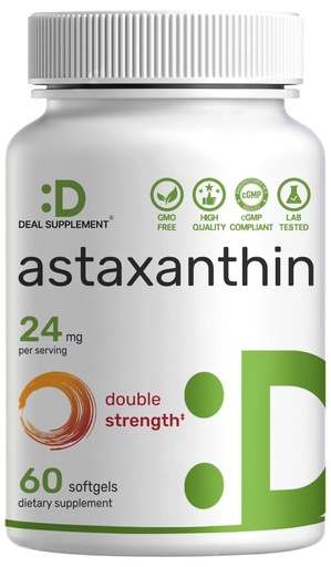 [BRSRGAL6BN7WA2TU] DEAL SUPPLEMENT Astaxanthin 24 mg Per Serving, 60 Softgels | Microalgae-Sourced Astaxanthin Supplement | Made with MCT Oil | Non-GMO, Gluten Free