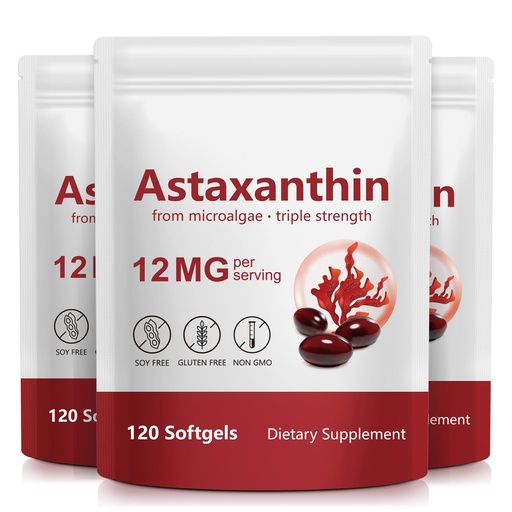 [BRSRGFLRCEBQGH3A] Xaarty 3Pack Premium Astaxanthin 12mg, Natural Antioxidant Supplement for Eye, Joint, Skin Health,Microalgae Source, 4 Month Supply | Supports Internal Circulation, 360 Softgels