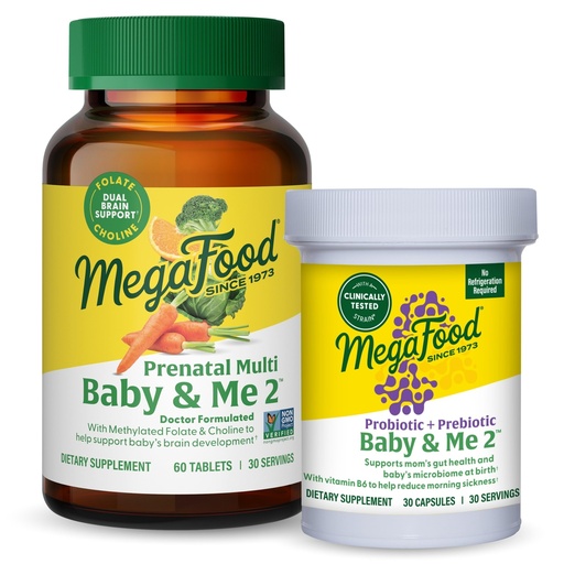 [BRSRE2YZDEFGA3DO] MegaFood Baby & Me 2 Bundle Pack - Prenatal Vitamin & Minerals (30 Servings) with Prenatal Probiotic & Prebiotic (30 Servings) - Women's Supplement for Pregnancy