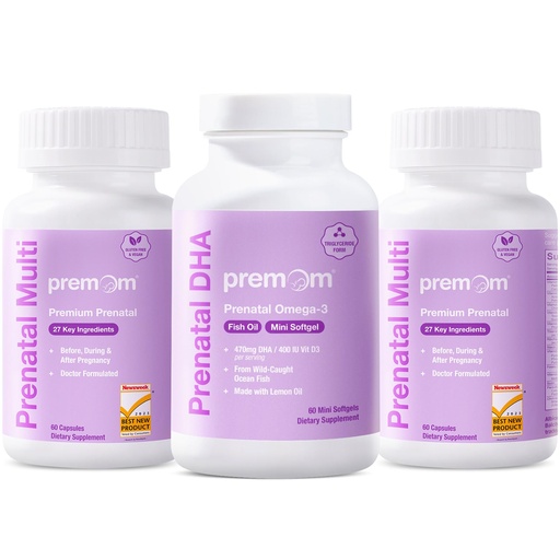 [BRSRAEAYPN6QA2TH] Premom Multivitamin for Women - Prenatal Formula Vitamin Supplements 2 Bottles Prenatal DHA Fish Oil 1 Bottles