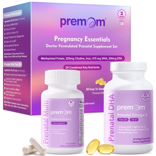 [BRSRAAQPBUNB4F3D] Premom Prenatal Vitamins for Women Capsules & Prenatal DHA Mini Softgels Bundle, Womens Prenatal Multivitamin & Mineral Supplement, Triglyceride Omega 3 Fish Oil, Fertility & Baby Brain Support*