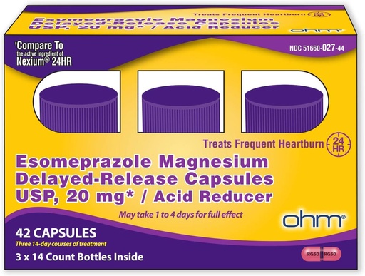 [BRSWYCQQOYBQ4YAU] Ohm Esomeprazole Magnesium Delayed Release Capsules 20mg - Frequent Heartburn & Acid Reflux Relief, 24 Hour Chest & Stomach Acid Reducer (6 Weeks of Supply, 42, Count)