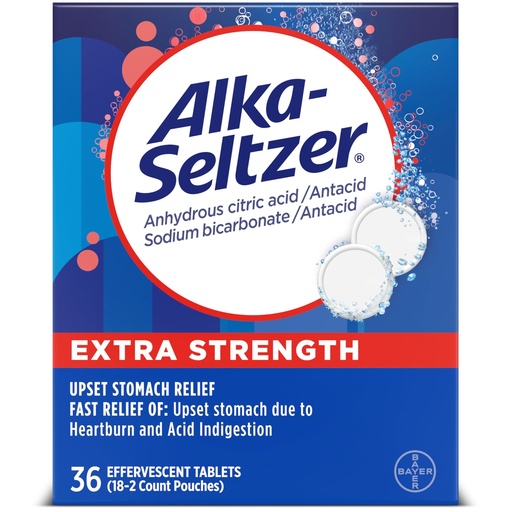[BRSREFD5BABRO3DP] Alka-Seltzer Extra Strength Heartburn Relief Effervescent Antacid Tablets, Fast Indigestion Relief, 36Ct
