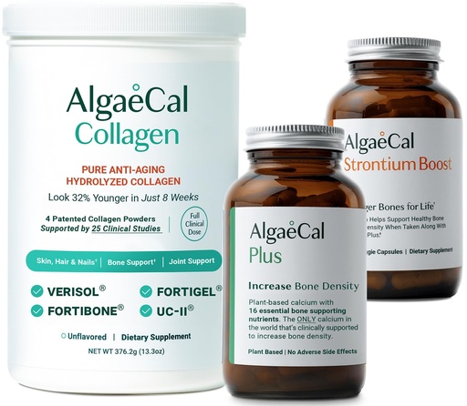 [BRSRAHYEAENWK3LO] ALGAECAL Bone Builder & Collagen Bundle – Clinically-Supported Collagen with Verisol, Fortibone, Fortigel + Plant-Based Calcium, Strontium, D3, K2, Magnesium & 16 Nutrients for Beauty & Bone Health