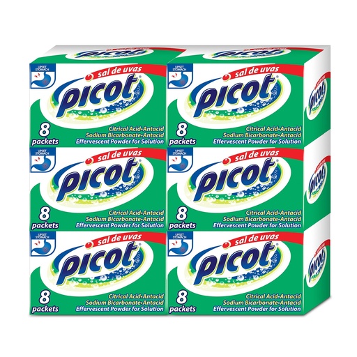[BRSW2EDRCV7RO2TX] Sal de Uvas Picot, Effervescent Powder Solution, Antacid, 0.17 Oz, 8 Count (Pack of 6) Antacid Packets