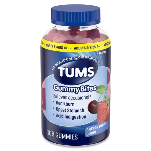 [BRSROHYDOAFGC3DB] TUMS Gummy Bites Dietary Supplement for Occasional Heartburn Relief, Upset Stomach and Acid Indigestion, Cherry Berry Burst - 108 Count