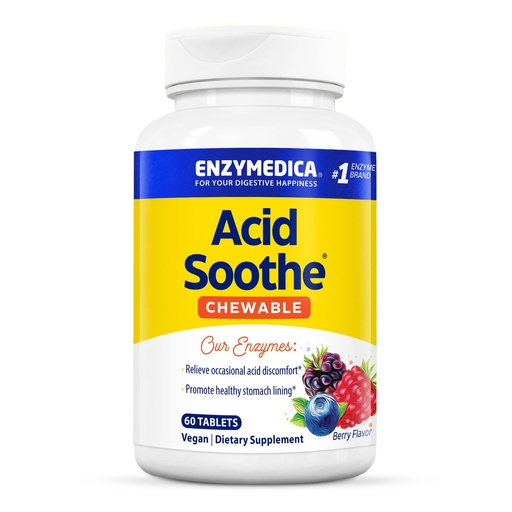 [BRSWKYQ7ON5BCALE] Enzymedica, Acid Soothe Chewable, Promotes Relief from Heartburn and Indigestion While Helping to Strengthen the Stomach Lining, Vegan, Non-GMO, 60 Tablets (60 Servings)