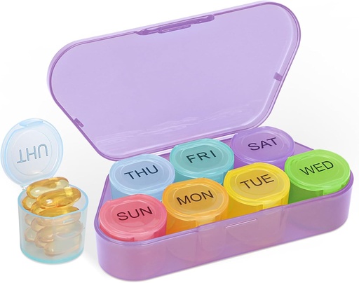 [BRSRAY3YAFYWGGQ3] NatureTouch Weekly Pill Organizer, BPA Free Medicine Organizer Rainbow 7 Day Pill Box, Daily Portable Pill Conatainer for Pills/Vitamin/Fish Oil/Supplements [Lastest Version],Purple