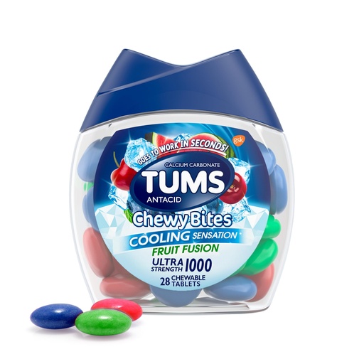 [BRSWGAYZCIGWOAY4] Tums Chewy Bites Fast Cooling Sensation Antacid, Fruit Fusion, 28 Tablets