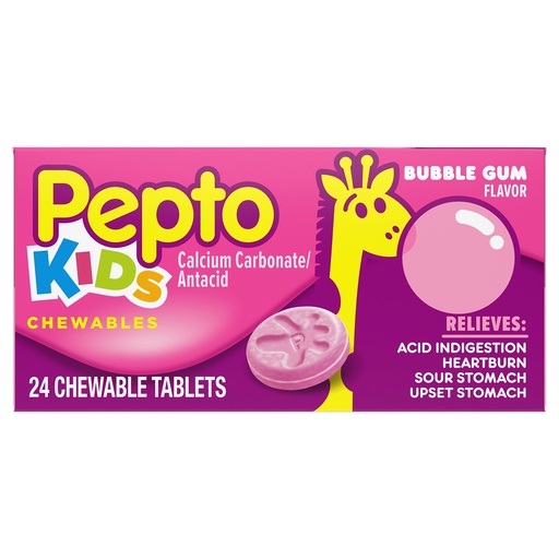 [BRSWIHYLAIFRQAY5] Pepto Kids Bubblegum Antacid Tablets Chewable, Upset Stomach Relief for Kids, Heartburn Relief, Acid Indigestion and Sour Stomach Relief, 24 Chewable Tablets