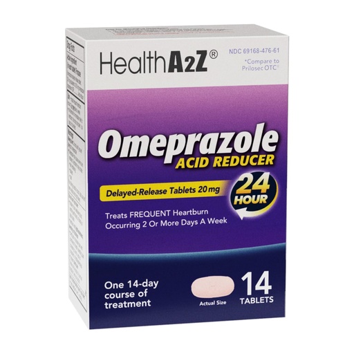 [BRSREYALPMMAK3D6] HealthA2Z® Acid Reducer | Omeprazole 20mg | Delayed - Release Tablets | 24 Hours | Treats Frequent Heartburn | Occuring 2 or More Days A Week (14 Counts)