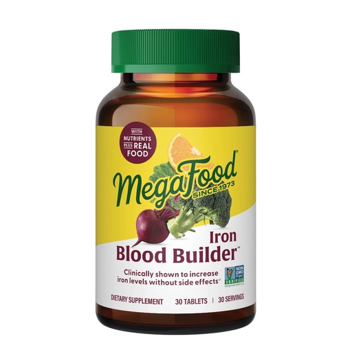 [BRSWIYTYO4GBOADY] MegaFood Blood Builder Iron Supplement for Women & Men - Increase Iron Levels Without Side Effects - Combats Fatigue - with Vitamin B12, Folic Acid & Vitamin C for Absorption - Vegan - 30 Tablets