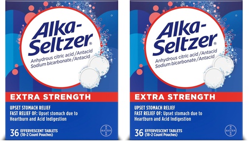 [BRSRECYCBV5BQCI7] Alka-Seltzer Extra Strength Heartburn Relief Effervescent Antacid Tablets, Fast Indigestion Relief, 36Ct (Pack of 2)