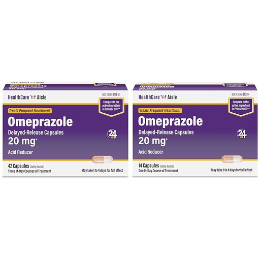 [BRSRAYYYBV5WCCTO] HealthCareAisle Omeprazole 20mg Delayed-Release Capsules Bundle - 42 Capsules & 14 Capsules Treat Frequent Heartburn