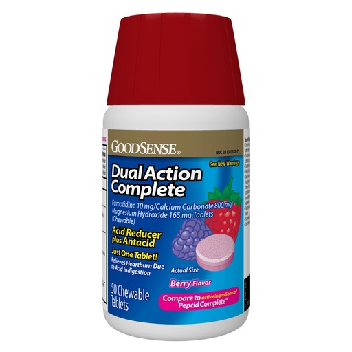 [BRSREHTROUIGGG33] GoodSense Dual Action Complete, Chewable Acid Reducer and Antacid Tablets, Berry Flavor; Helps to Relieve Heartburn Due to Acid Indigestion, 50 Count