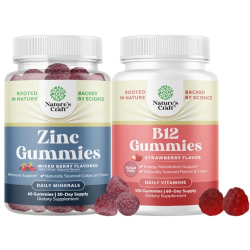 [BRSRGCQPBMGRYCD2] Bundle of Extra Strength Zinc Gummies for Adults - Chewable Zinc Supplements for Energy & Immune Support and Vitamin B12 Gummies - Sugar Free Vitamin B12 1000 mcg Chewable for Energy & Mood Support