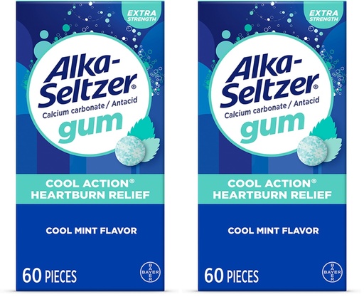 [BRSRGGQNBV7GAFDH] Alka-Seltzer Cool Action Heartburn Relief Gum, Extra Strength Antacid Gum, Acid Indigestion and Upset Stomach Relief, No Chalky Taste, Cool Mint Flavor,(Pack of 120)